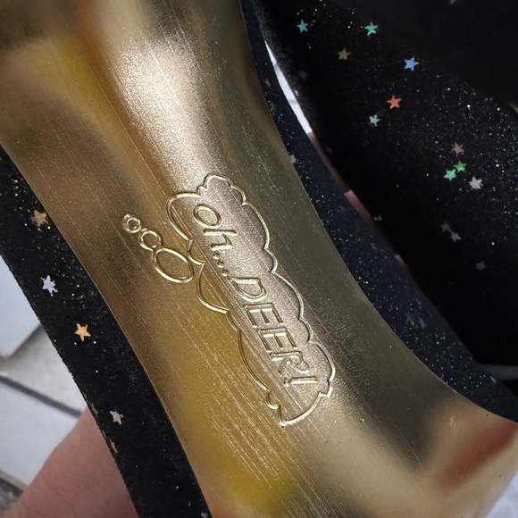 Vintage - Oh Deer - Black Round Toe w Peekaboo Glitter Pumps - size 8.5 - Picture 9 of 9